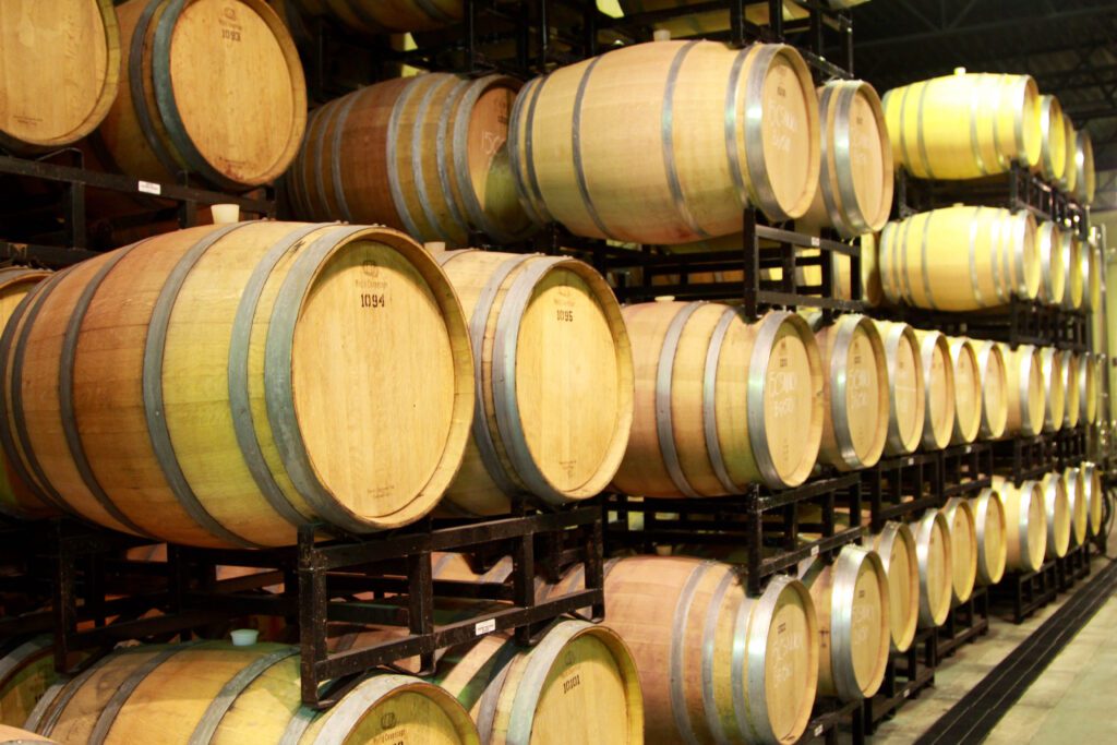 Stacks of wine barrels at Colio Estate Wines.