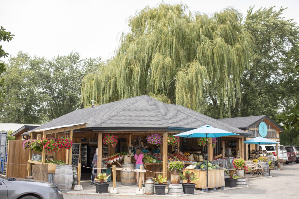 Willow tree market roadside produce and local goods.