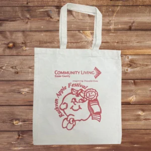 Ruthven Apple Festival tote featuring festival beneficiary Community Living Essex County.